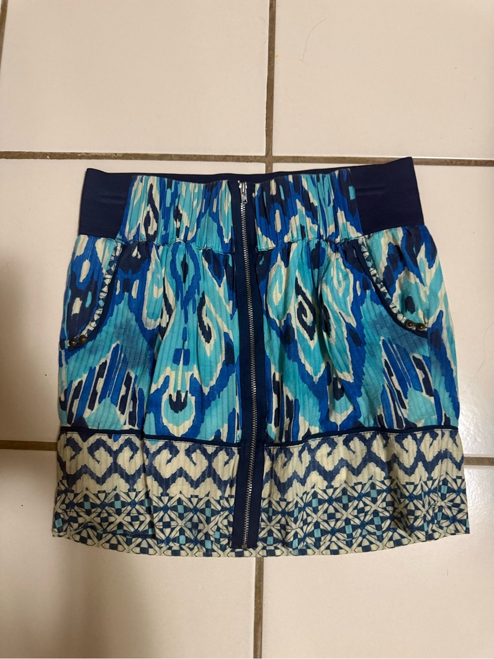 Blue Patterned Women's Zip-Front bershka skirt